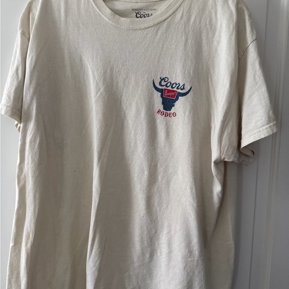 Coors Banquet Rodeo Logo Distressed Front and Back Natural T-Shirt